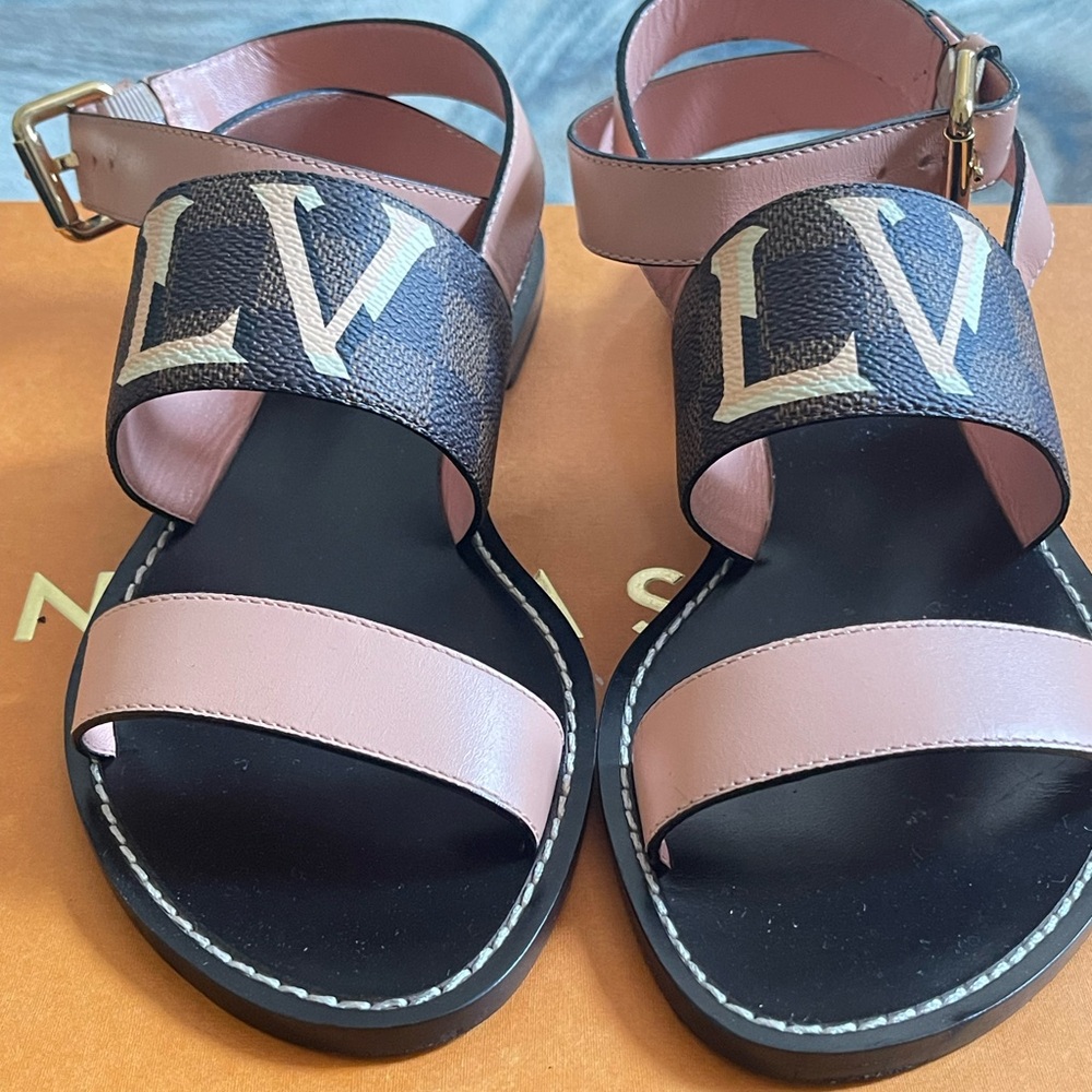 Louis Vuitton Calfskin Damier Ebene Passenger Flat Sandals